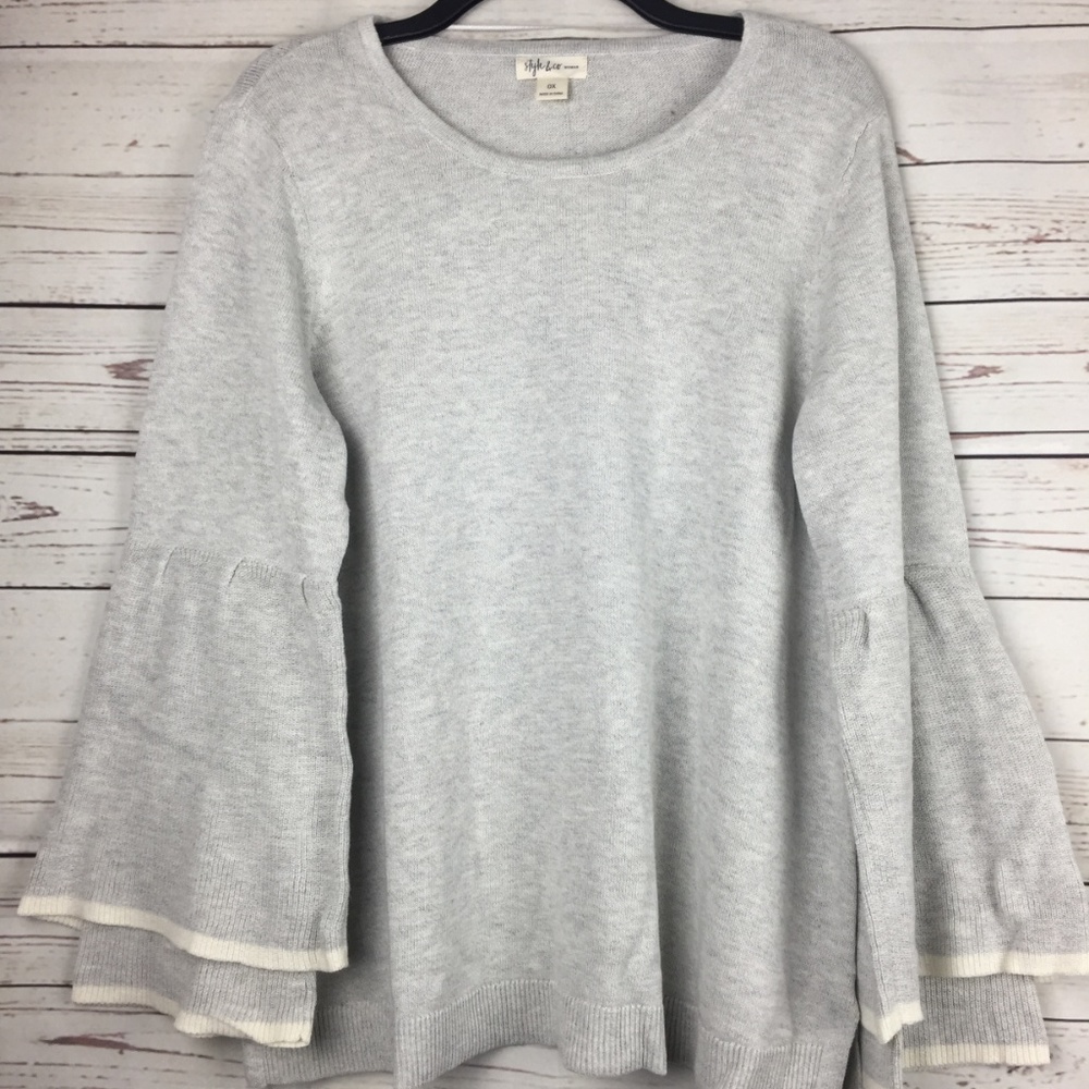 Style Co Light Grey Ruffled-Sleeve Sweater